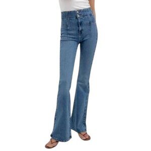 FREE PEOPLE medium blue jayde crop flare jeans Size 28 NWT